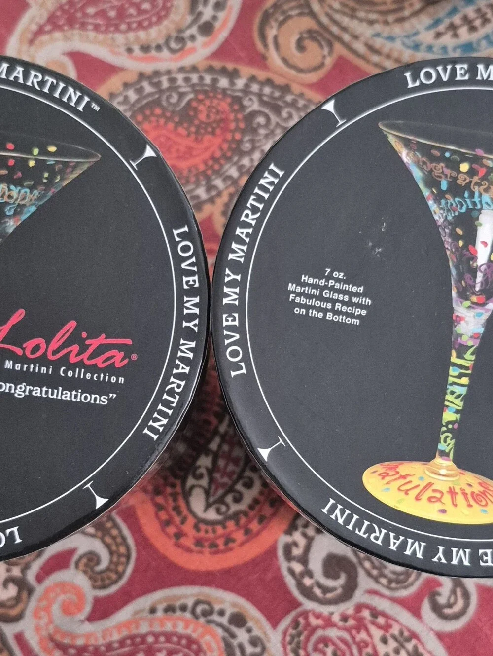 2 Lolita “Congratulations” martini glasses